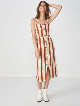 Cotton On - Women Brown Color Woven Lush Button Through Midi Dress