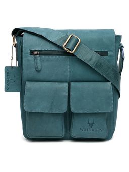 WILDHORN - Classic Genuine Leather Blue Solid Sling Bag for Men