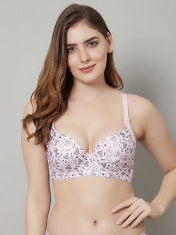 PrettyCat - Beautiful Love Print Lighty Padded T-Shirt Bra - Pink
