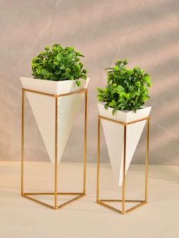 Cinch Home - White Triangular Desk Planters with Stand