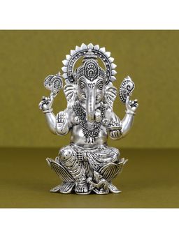 SABERA - Divine Silver Plated Ganesh Ji Idol on Lotus