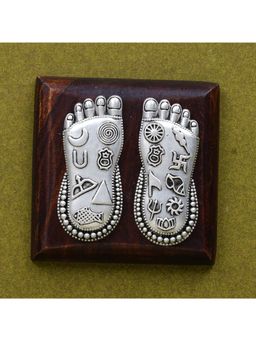 SABERA - Silver Lakshmi Charan on Wooden Plank - Earthy & Auspicious