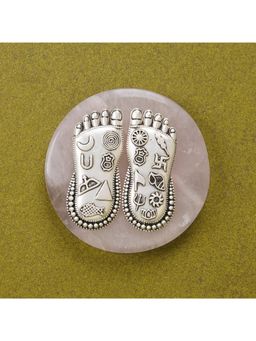 SABERA - Silver Lakshmi Charan on Rosequartz - Earthy & Auspicious