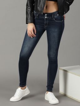 SHOWOFFFF - Women's Stretchable Clean Look Navy Blue Skinny Fit Jeans