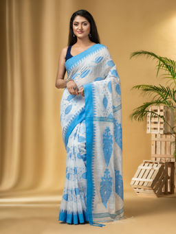 DESH BIDESH - Women's Traditional Bengali Handloom Saree With Unstitched Blouse