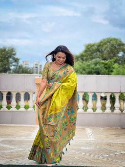 JATRIQQ - Popati Green Soft Pathani Silk Saree With Unstitched Blouse