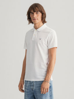 GANT - Men White Solid Regular Fit Polo T-Shirt
