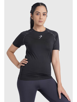 FUAARK - Black Skinny Fit Gym and Workout Compression T-shirt for Women