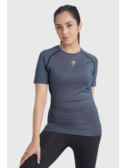 FUAARK - Grey Skinny Fit Gym and Workout Compression T-shirt for Women