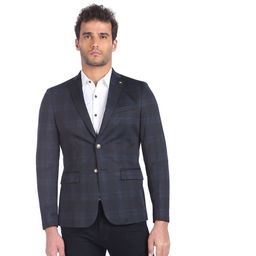 Arrow - Men Navy Single Breasted Check Casual Blazer