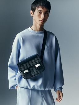 Lacoste - Black Men's The Blend Clipped Monogram Canvas Sling Bag