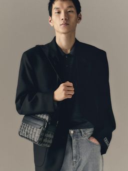 Lacoste - Navy Blue The Blend Grained Texture Sling Bag