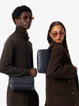 Lacoste - Black Nomogramme Leather Flap Close Sling Bag