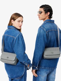 Lacoste - Grey Nomogramme Leather Flap Close Sling Bag