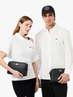 Lacoste - Black Nomogramme Leather Handbag