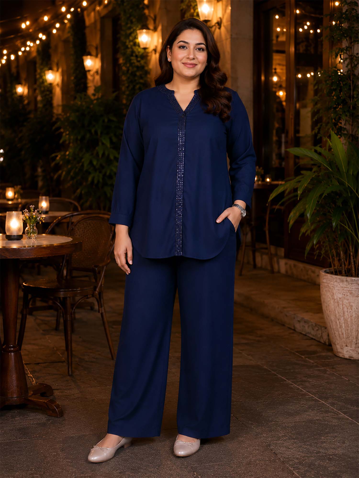 qurvii Navy Sequined Rayon Co Ord Set-picture-11