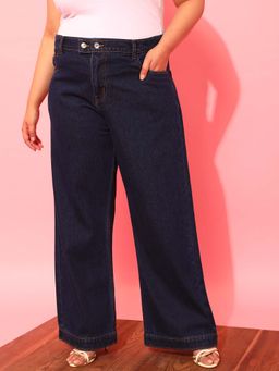 CURVY STREET - Blue Solid Wide Jeans