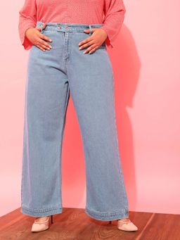 CURVY STREET - Blue Solid Wide Jeans