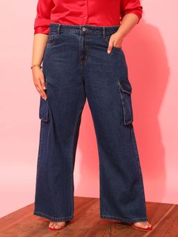 CURVY STREET - Blue Solid Wide Jeans