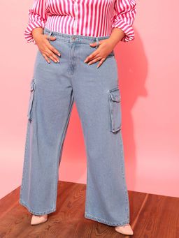 CURVY STREET - Blue Solid Wide Jeans