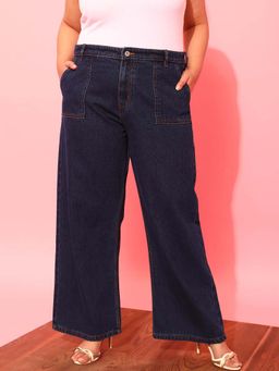 CURVY STREET - Blue Solid Wide Jeans
