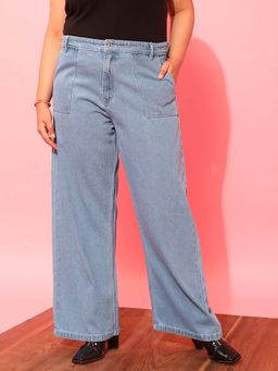 CURVY STREET - Blue Solid Wide Jeans