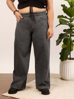 CURVY STREET - Grey Wide Leg Denim Jeans