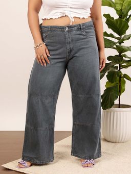 CURVY STREET - Grey Wide Leg Denim Jeans