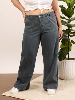 CURVY STREET - Grey Wide Leg Denim Jeans