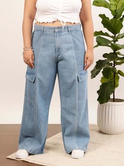 CURVY STREET - Blue Wide Leg Denim Jeans