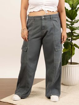 CURVY STREET - Grey Wide Leg Denim Jeans