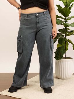 CURVY STREET - Grey Wide Leg Denim Jeans