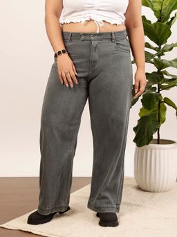 CURVY STREET - Grey Wide Leg Denim Jeans