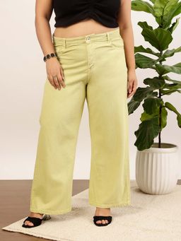 CURVY STREET - Green Wide Leg Denim Jeans