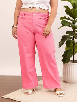 CURVY STREET - Pink Wide Leg Denim Jeans