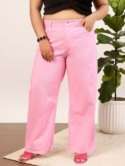 CURVY STREET - Pink Wide Leg Denim Jeans