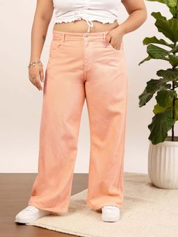 CURVY STREET - Peach Wide Leg Denim Jeans