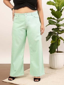 CURVY STREET - Green Wide Leg Denim Jeans