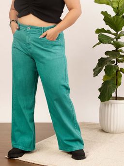 CURVY STREET - Green Wide Leg Denim Jeans