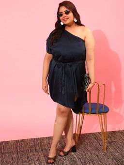 CURVY STREET - Navy Blue Satin Dress
