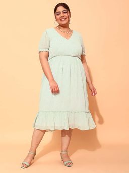 CURVY STREET - Green Printed Midi Dress