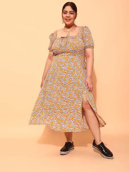 CURVY STREET - Mustard Printed Midi Dress