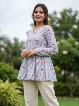 Odette - Blue Cotton Embroidered Co-Ord Set for Women
