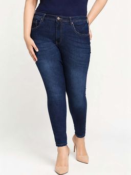 Turning Blue - Womens High Rise Dark Blue Slim Fit Jeans
