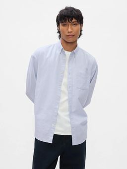 GAP - Men's Blue Full Sleeves Button-Down Collar Shirt