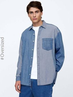 GAP - Men's Color-Block Full Sleeves Denim Shirt