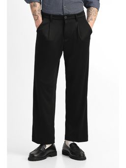 Snitch - Black Plain Loose Casual Trouser for Men