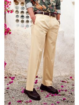 Snitch - Cream Plain Relaxed Formal Luxe Trouser for Men