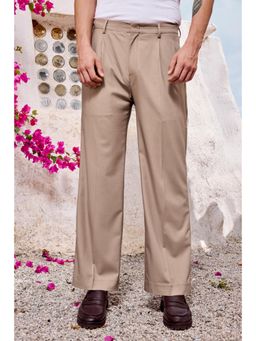 Snitch - Beige Plain Relaxed Formal Luxe Trouser for Men