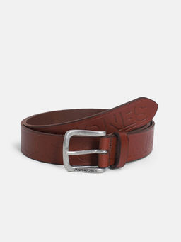 Jack & Jones - Brown Embossed Logo Leather Belt